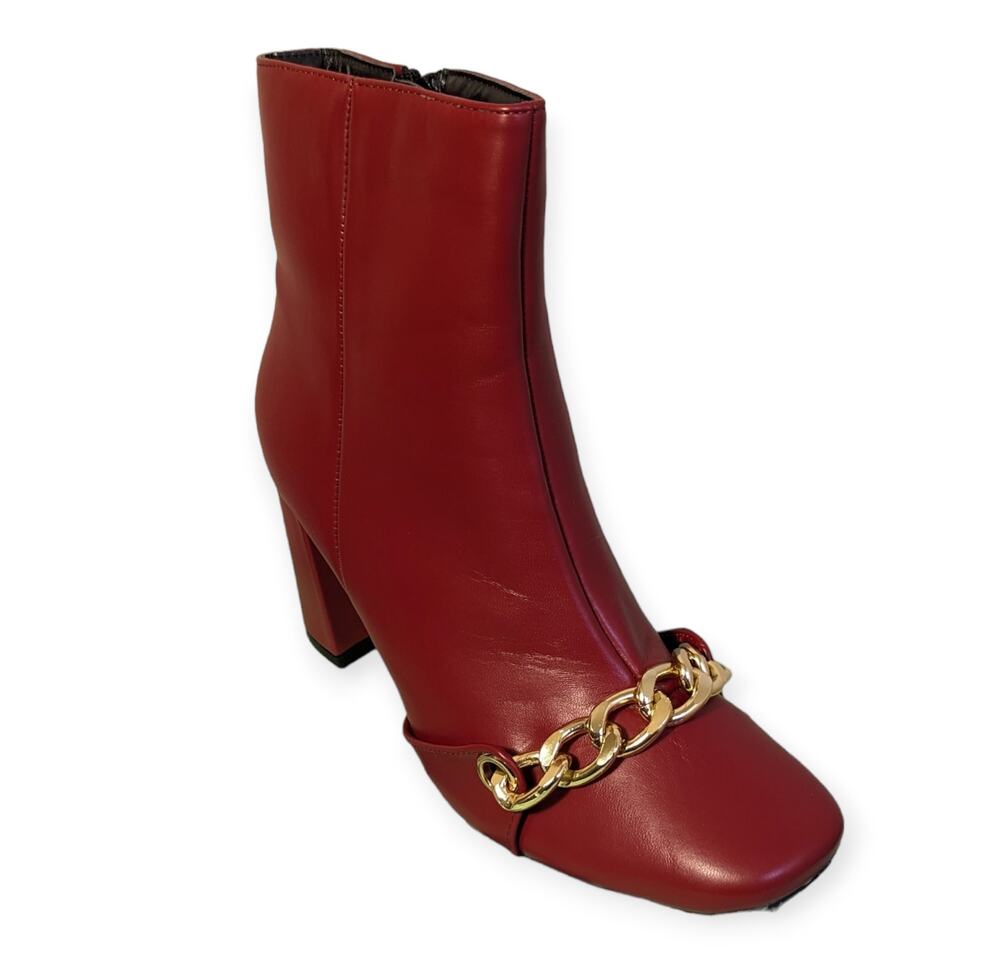 NWT Brash Dark Red Taichi Chain Vegan Leather 3" Heel Dress Bootie Medium 8
